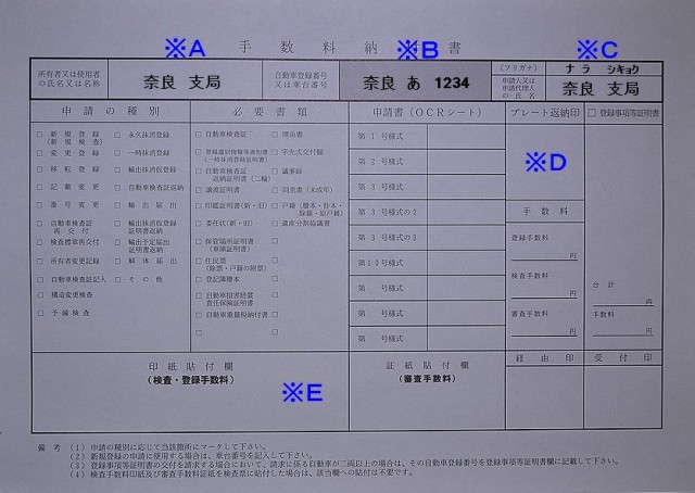 手数料納付書の記入例