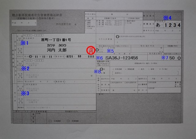 Kawachi city hall light vehicle tax scrapped declaration-cum-label handing back office entry example